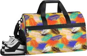 Palm Leaves Bright Sports Gym Bag for Women and Men Travel Duffel Bag Overnight Shoulder Bag Waterproof Workout Bag Portable Sports Tote with Shoes Compartment