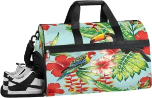 Parrot Print Sports Gym Bag with Wet Pocket & Shoes Compartment Waterproof Workout Duffel Bag for Women and Men Weekender Overnight Duffle Bag Travel Carry-on Tote