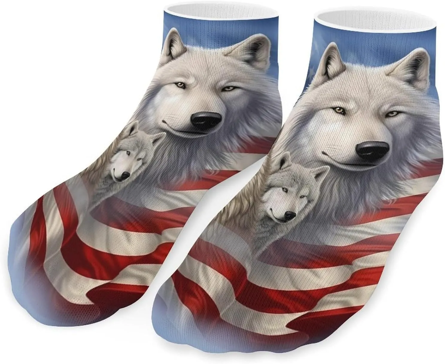 Patriotic Wolves Cute Ankle Socks 1 Pairs Low Cut No Show Sock Breathable Stocking for Men Women