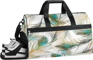 Peacock Feather Pattern Sports Gym Bag with Wet Pocket & Shoes Compartment Waterproof Workout Duffel Bag for Women and Men Weekender Overnight Duffle Bag Travel Carry-on Tote