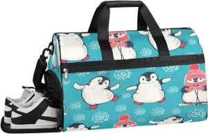 Penguins Cartoon Sports Gym Bag with Wet Pocket & Shoes Compartment Waterproof Workout Duffel Bag for Women and Men Weekender Overnight Duffle Bag Travel Carry-on Tote
