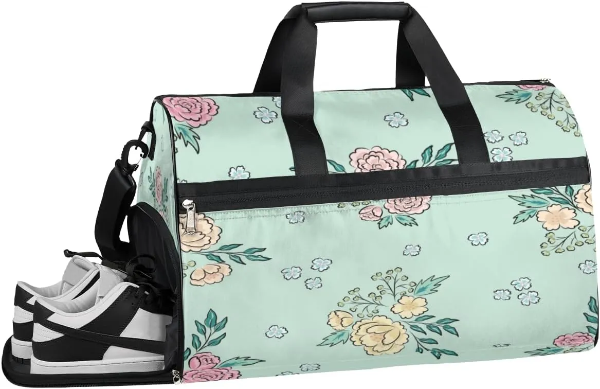 Peony Sports Gym Bag with Wet Pocket & Shoes Compartment Waterproof Workout Duffel Bag for Women and Men Weekender Overnight Duffle Bag Travel Carry-on Tote