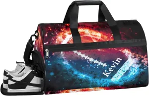 Personalized Galaxy America Football Sport Duffel Bag with Shoes Compartment, Custom Name Sport Ball Gym Duffle Bag for Boys Men Travel Bag Overnight Weekender Bag