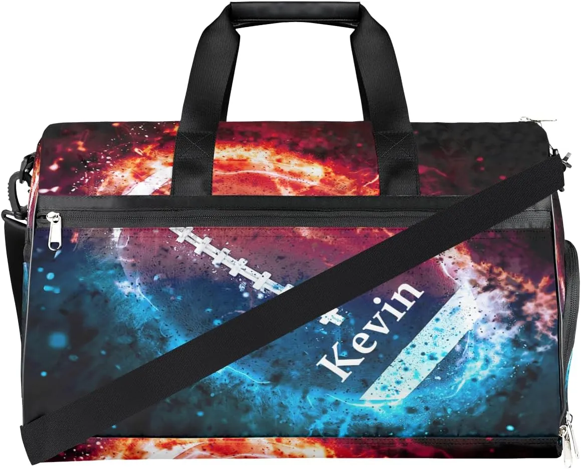 Personalized Galaxy America Football Sport Duffel Bag with Shoes Compartment, Custom Name Sport Ball Gym Duffle Bag for Boys Men Travel Bag Overnight Weekender Bag
