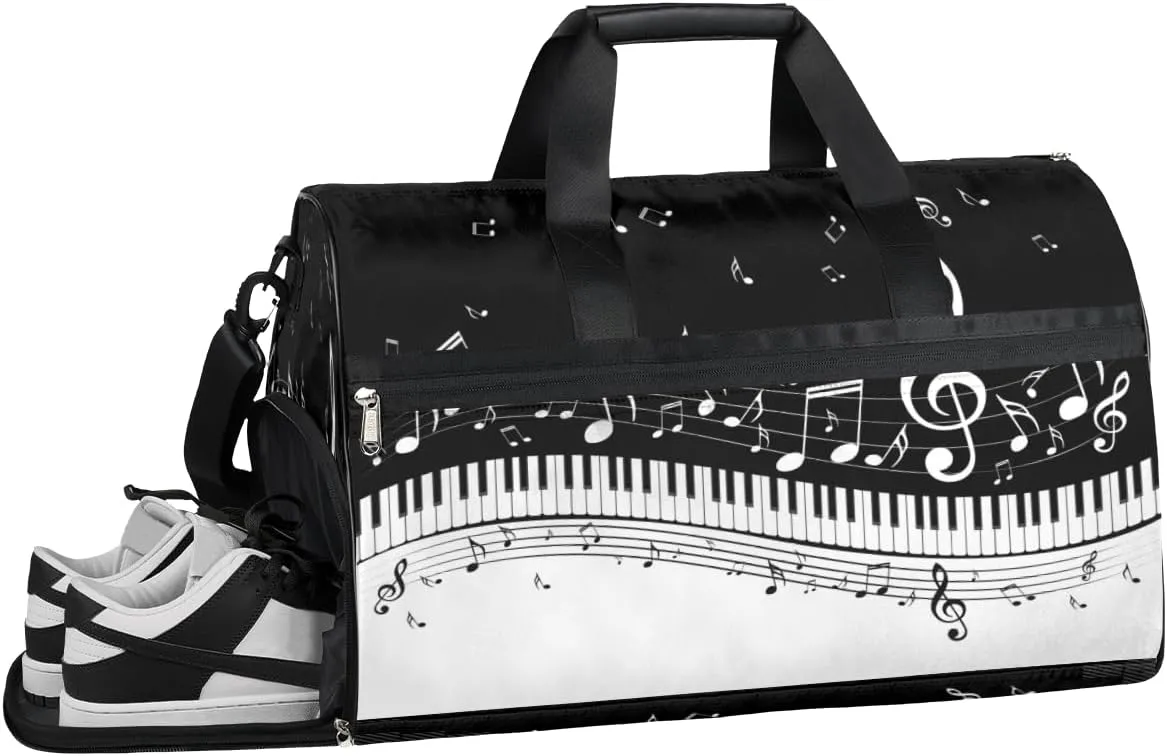 Piano Keys Sports Gym Bag with Wet Pocket & Shoes Compartment Waterproof Workout Duffel Bag for Women and Men Weekender Overnight Duffle Bag Travel Carry-on Tote