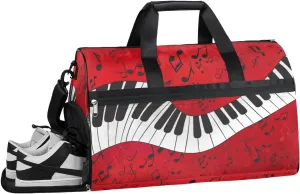 Piano Music Pattern Sports Gym Bag with Wet Pocket & Shoes Compartment Waterproof Workout Duffel Bag for Women and Men Weekender Overnight Duffle Bag Travel Carry-on Tote