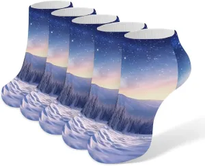Pine in Winter 5 Pairs Low Cut Ankle Socks for Men Women Athletic Running Socks No Show Breathable
