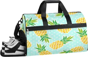 Pineapple Leaves Green Sports Gym Bag with Wet Pocket & Shoes Compartment Waterproof Workout Duffel Bag for Women and Men Weekender Overnight Duffle Bag Travel Carry-on Tote
