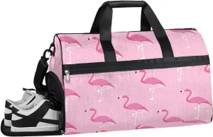 Pink Flamingo Polka Dots Sports Gym Bag with Wet Pocket & Shoes Compartment Waterproof Workout Duffel Bag for Women and Men Weekender Overnight Duffle Bag Travel Carry-on Tote