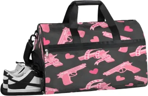 Pink Heart Funny Sports Gym Bag for Women and Men Travel Duffel Bag Overnight Shoulder Bag Waterproof Workout Bag Portable Sports Tote with Shoes Compartment