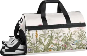 Plant Grass Flower Sports Gym Bag with Wet Pocket & Shoes Compartment Waterproof Workout Duffel Bag for Women and Men Weekender Overnight Duffle Bag Travel Carry-on Tote