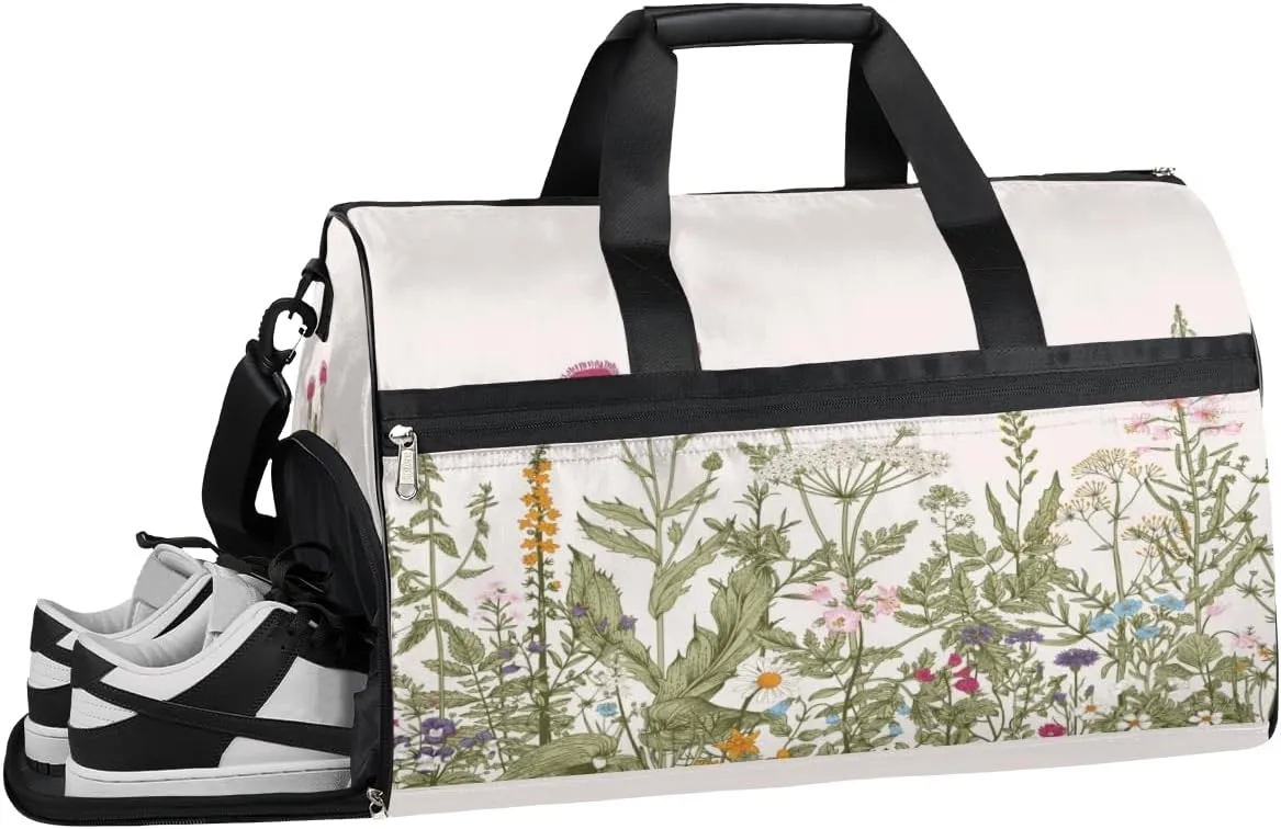 Plant Grass Flower Sports Gym Bag with Wet Pocket & Shoes Compartment Waterproof Workout Duffel Bag for Women and Men Weekender Overnight Duffle Bag Travel Carry-on Tote
