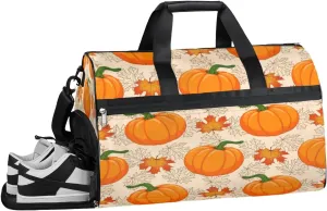 Pumpkin Maple Leaf Pattern Sports Gym Bag with Wet Pocket & Shoes Compartment Waterproof Workout Duffel Bag for Women and Men Weekender Overnight Duffle Bag Travel Carry-on Tote