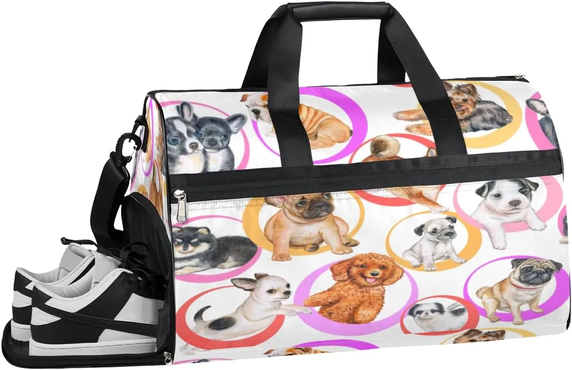 Puppy Sports Gym Bag with Wet Pocket & Shoes Compartment Waterproof Workout Duffel Bag for Women and Men Weekender Overnight Duffle Bag Travel Carry-on Tote