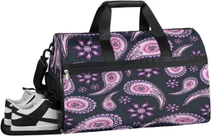 Purple Paisley Sports Gym Bag with Wet Pocket & Shoes Compartment Waterproof Workout Duffel Bag for Women and Men Weekender Overnight Duffle Bag Travel Carry-on Tote