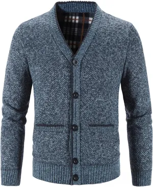 QWENTMTNTY Mens Casual Button Down Cardigan Sweaters Slim Fit Waffle Knit Sweater Jacket V Neck Pockets Fall Coat Big and Tall