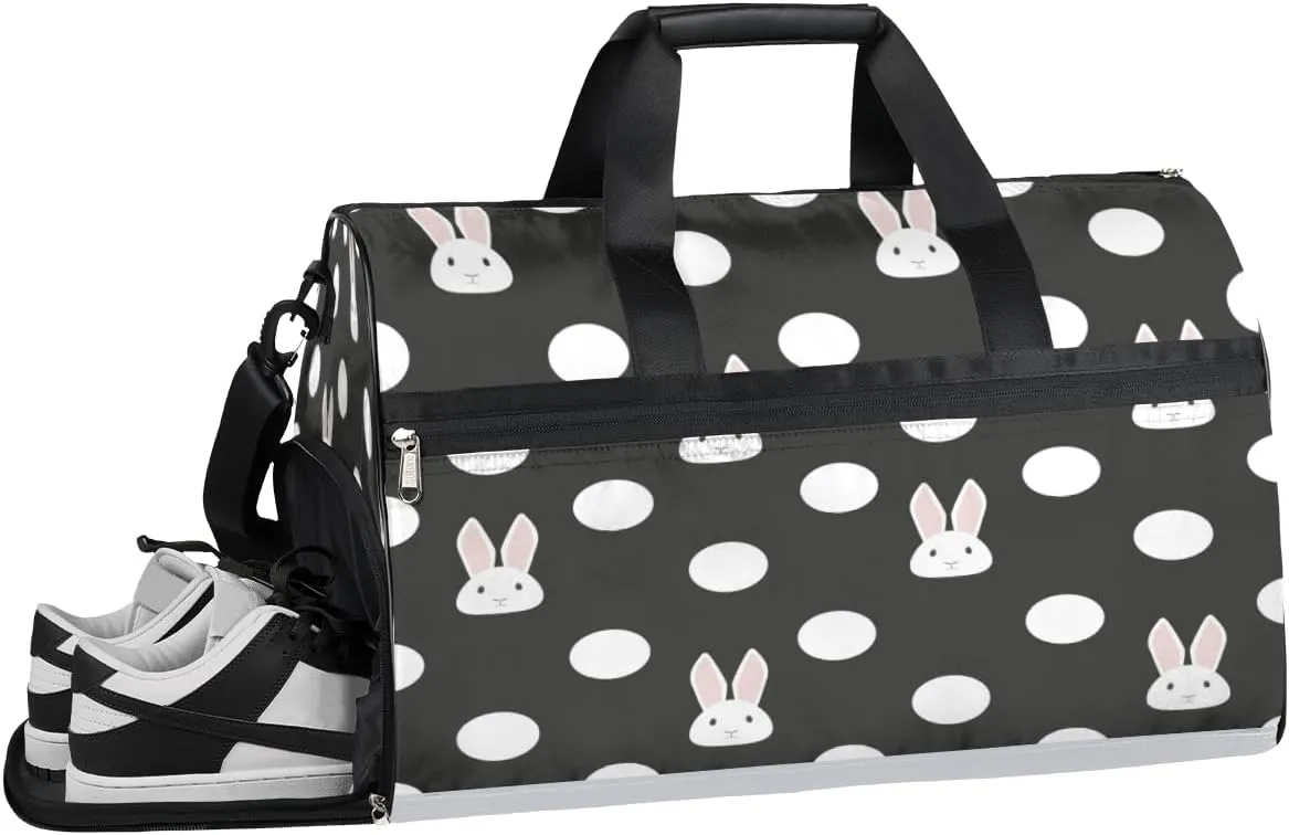 Rabbit Design Sports Gym Bag with Wet Pocket & Shoes Compartment Waterproof Workout Duffel Bag for Women and Men Weekender Overnight Duffle Bag Travel Carry-on Tote