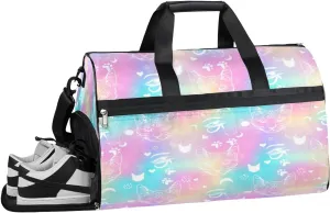 Rainbow Cat Sports Gym Bag with Wet Pocket & Shoes Compartment Waterproof Workout Duffel Bag for Women and Men Weekender Overnight Duffle Bag Travel Carry-on Tote