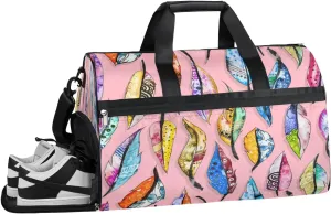 Rainbow Feather Sports Gym Bag with Wet Pocket & Shoes Compartment Waterproof Workout Duffel Bag for Women and Men Weekender Overnight Duffle Bag Travel Carry-on Tote