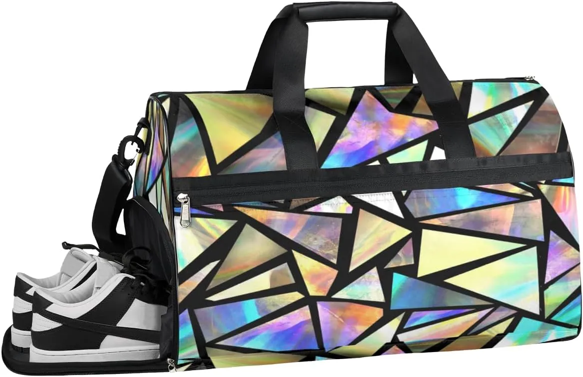 Rainbow Geometric Pattern Sports Gym Bag with Wet Pocket & Shoes Compartment Waterproof Workout Duffel Bag for Women and Men Weekender Overnight Duffle Bag Travel Carry-on Tote