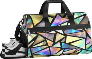 Rainbow Geometric Pattern Sports Gym Bag with Wet Pocket & Shoes Compartment Waterproof Workout Duffel Bag for Women and Men Weekender Overnight Duffle Bag Travel Carry-on Tote