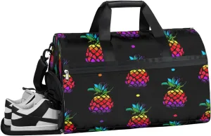 Rainbow Pineapples Sports Gym Bag with Wet Pocket & Shoes Compartment Waterproof Workout Duffel Bag for Women and Men Weekender Overnight Duffle Bag Travel Carry-on Tote