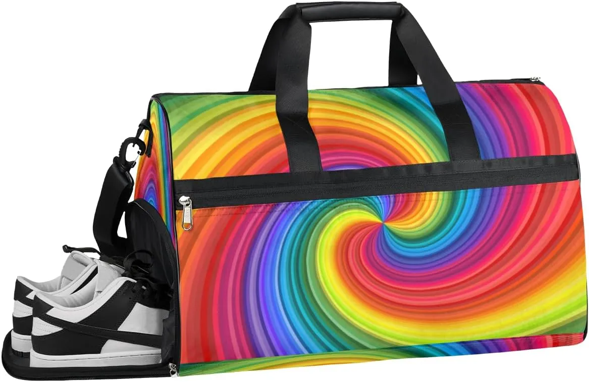Rainbow Tie Dye Sports Gym Bag with Wet Pocket & Shoes Compartment Waterproof Workout Duffel Bag for Women and Men Weekender Overnight Duffle Bag Travel Carry-on Tote