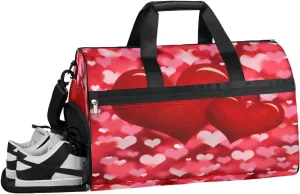 Red Love Hearts Sports Gym Bag with Wet Pocket & Shoes Compartment Waterproof Workout Duffel Bag for Women and Men Weekender Overnight Duffle Bag Travel Carry-on Tote