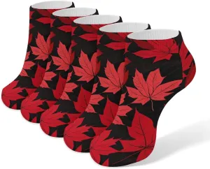 Red Maple Leaves 5 Pairs Low Cut Ankle Socks for Men Women Athletic Running Socks No Show Breathable
