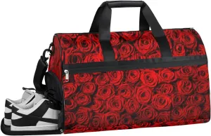 Red Rose Sports Gym Bag with Wet Pocket & Shoes Compartment Waterproof Workout Duffel Bag for Women and Men Weekender Overnight Duffle Bag Travel Carry-on Tote