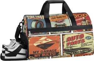 Retro Car Design Sports Gym Bag with Wet Pocket & Shoes Compartment Waterproof Workout Duffel Bag for Women and Men Weekender Overnight Duffle Bag Travel Carry-on Tote