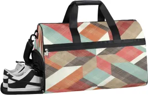 Retro Geometric Pattern Sports Gym Bag with Wet Pocket & Shoes Compartment Waterproof Workout Duffel Bag for Women and Men Weekender Overnight Duffle Bag Travel Carry-on Tote