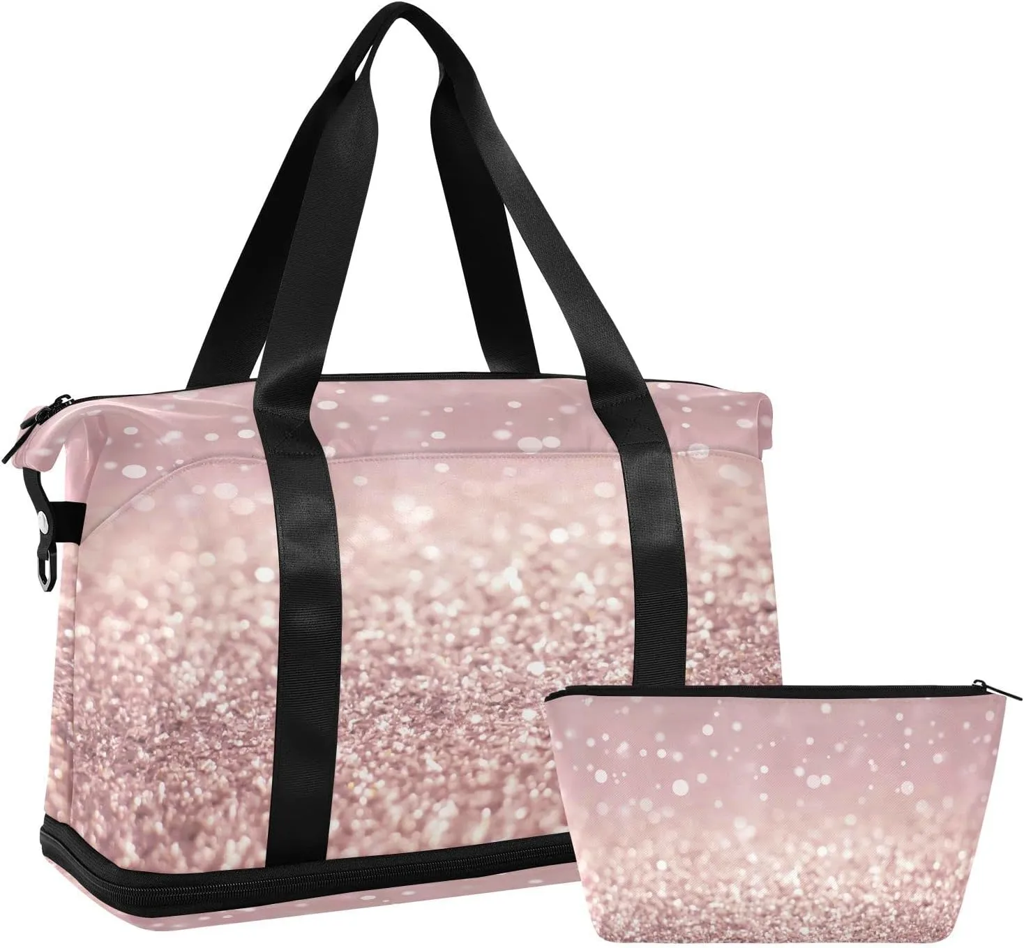 Rose Gold Glitter Texture Travel Duffel Bag, Waterproof Sports Tote Gym Bag with Shoes Compartment, Shoulder Weekender Overnight Bag for Women Men599 17.32 * 8.66 * 15.55in