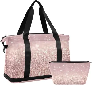 Rose Gold Glitter Texture Travel Duffel Bag, Waterproof Sports Tote Gym Bag with Shoes Compartment, Shoulder Weekender Overnight Bag for Women Men599 17.32 * 8.66 * 15.55in