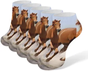 Running Horses 5 Pairs Low Cut Ankle Socks for Men Women Athletic Running Socks No Show Breathable