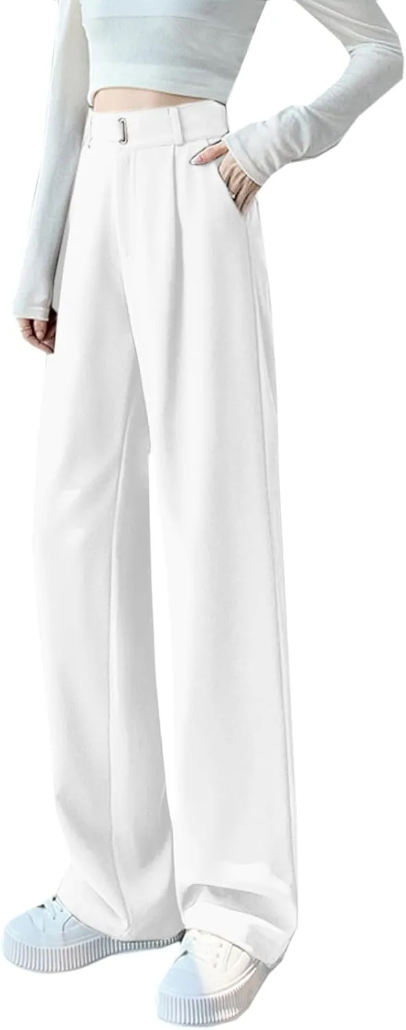 SANGTREE Womens Wide Leg Dress Pants High Waisted Long Casual Straight Trousers for Office,X-Small - XX-Large