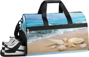 Sea Beach Shells Sports Gym Bag with Wet Pocket & Shoes Compartment Waterproof Workout Duffel Bag for Women and Men Weekender Overnight Duffle Bag Travel Carry-on Tote