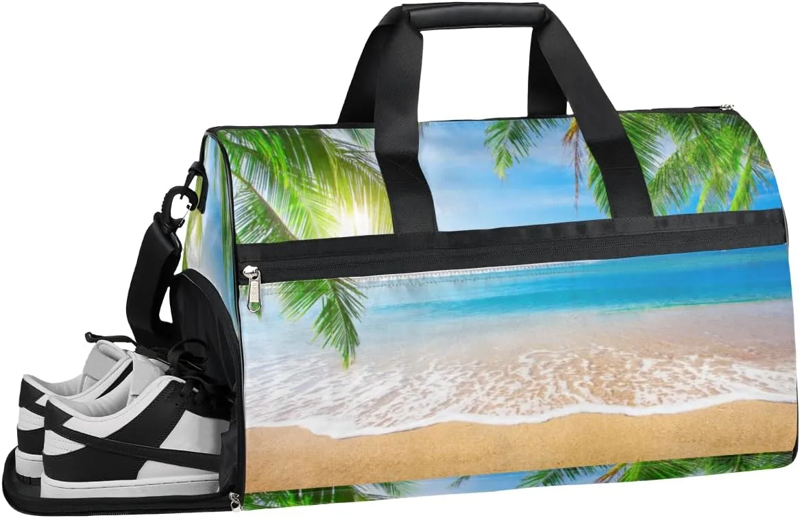 Sea Beach Sports Gym Bag with Wet Pocket & Shoes Compartment Waterproof Workout Duffel Bag for Women and Men Weekender Overnight Duffle Bag Travel Carry-on Tote