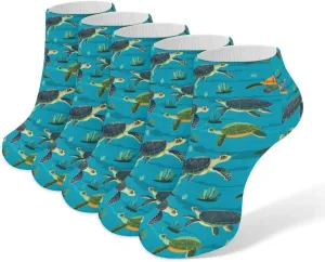 Sea Turtles Pattern 5 Pairs Low Cut Ankle Socks for Men Women Athletic Running Socks No Show Breathable