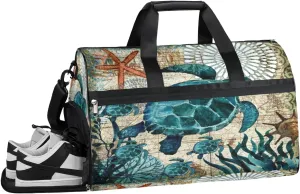 Sea Turtles Sports Gym Bag with Wet Pocket & Shoes Compartment Waterproof Workout Duffel Bag for Women and Men Weekender Overnight Duffle Bag Travel Carry-on Tote