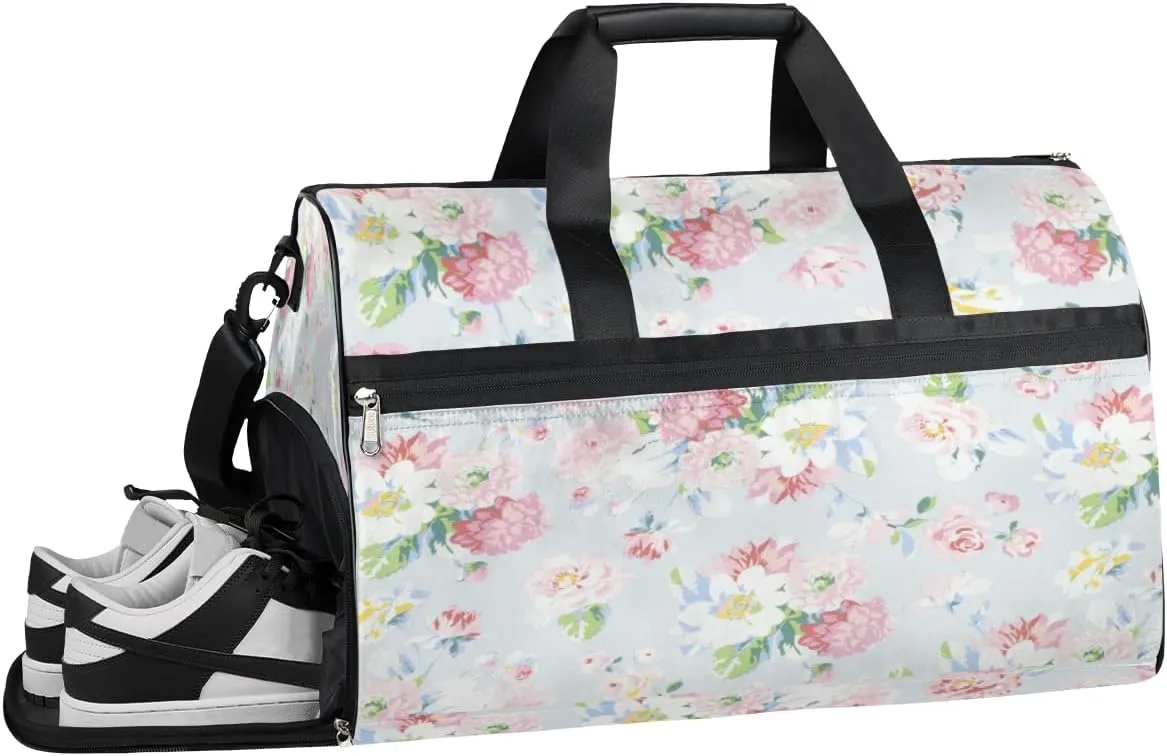 Seamless Flower Sports Gym Bag with Wet Pocket & Shoes Compartment Waterproof Workout Duffel Bag for Women and Men Weekender Overnight Duffle Bag Travel Carry-on Tote