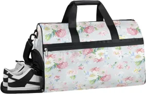 Seamless Flower Sports Gym Bag with Wet Pocket & Shoes Compartment Waterproof Workout Duffel Bag for Women and Men Weekender Overnight Duffle Bag Travel Carry-on Tote