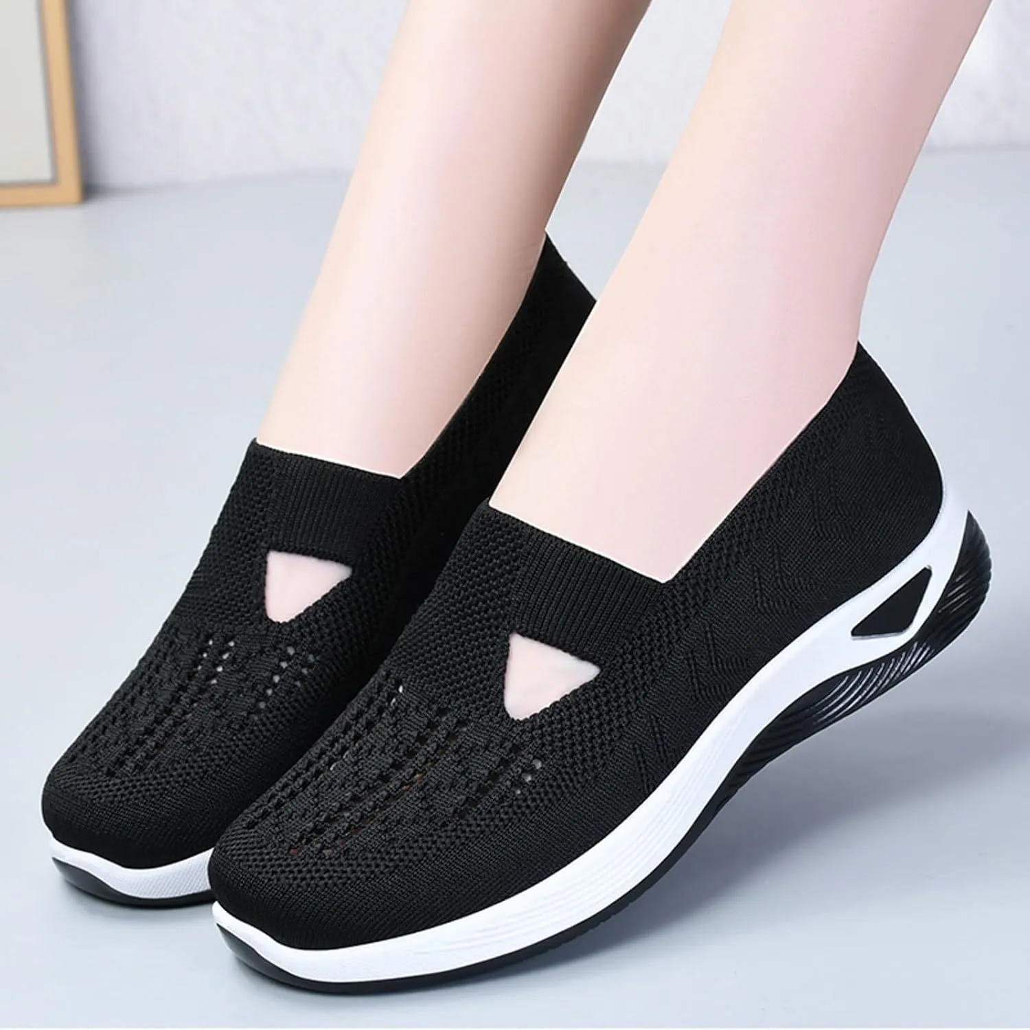 SHAOBGE Orthopedic Shoes for Women, Women Wide Width Breathable Walking Comfortable Slip on Sneakers, Non Slip Food Service Lightweight Sneaker, Nurse Shoes Arch Support Sneakers