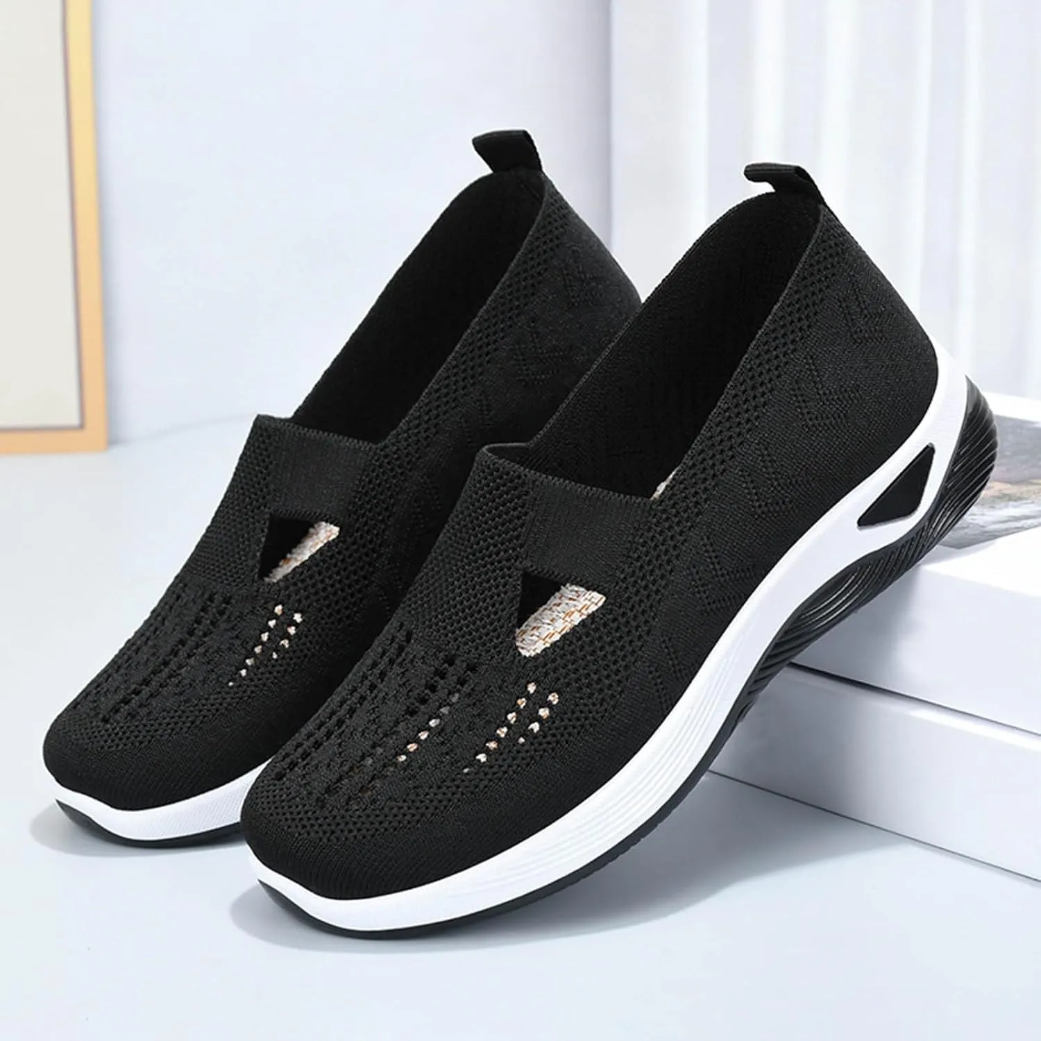 SHAOBGE Orthopedic Shoes for Women, Women Wide Width Breathable Walking Comfortable Slip on Sneakers, Non Slip Food Service Lightweight Sneaker, Nurse Shoes Arch Support Sneakers