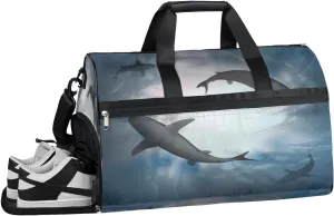 Shark Design Sports Gym Bag with Wet Pocket & Shoes Compartment Waterproof Workout Duffel Bag for Women and Men Weekender Overnight Duffle Bag Travel Carry-on Tote