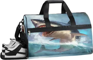 Shark Ocean Sports Gym Bag with Wet Pocket & Shoes Compartment Waterproof Workout Duffel Bag for Women and Men Weekender Overnight Duffle Bag Travel Carry-on Tote