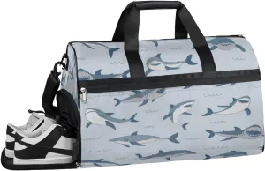 Shark Sports Gym Bag with Wet Pocket & Shoes Compartment Waterproof Workout Duffel Bag for Women and Men Weekender Overnight Duffle Bag Travel Carry-on Tote