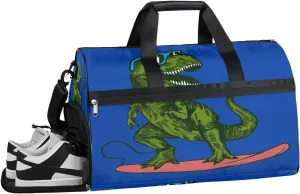 Skateboard Dinosaur Sports Gym Bag with Wet Pocket & Shoes Compartment Waterproof Workout Duffel Bag for Women and Men Weekender Overnight Duffle Bag Travel Carry-on Tote