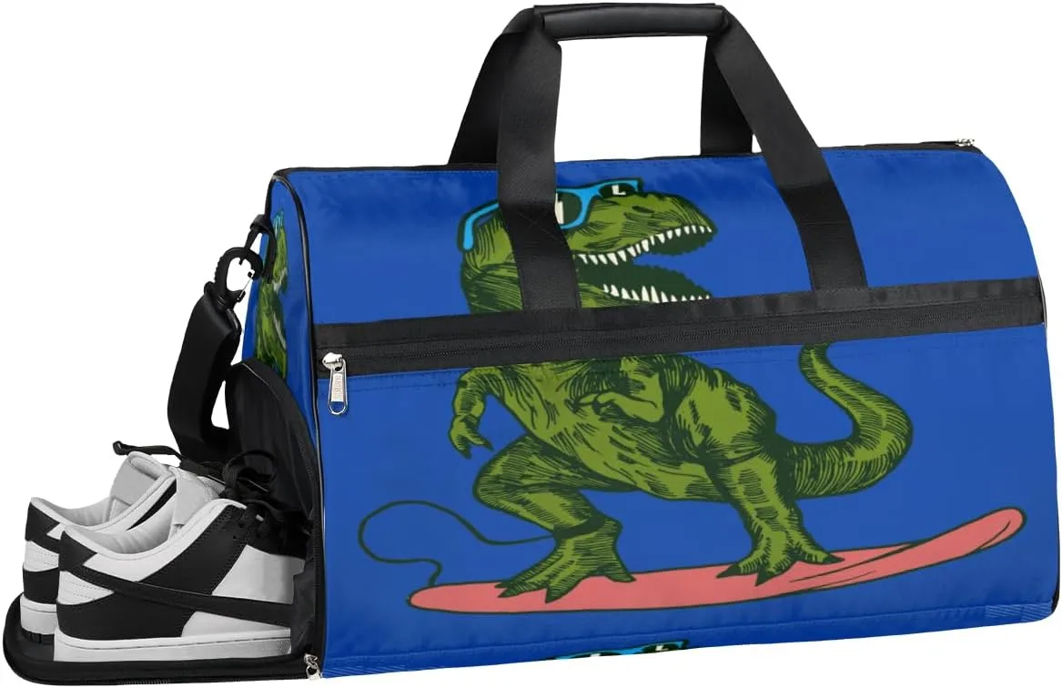 Skateboard Dinosaur Sports Gym Bag with Wet Pocket & Shoes Compartment Waterproof Workout Duffel Bag for Women and Men Weekender Overnight Duffle Bag Travel Carry-on Tote