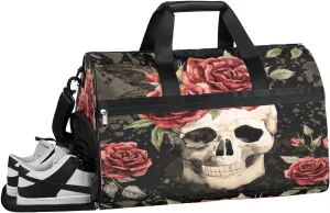 Skeleton Floral Theme Sports Gym Bag with Wet Pocket & Shoes Compartment Waterproof Workout Duffel Bag for Women and Men Weekender Overnight Duffle Bag Travel Carry-on Tote